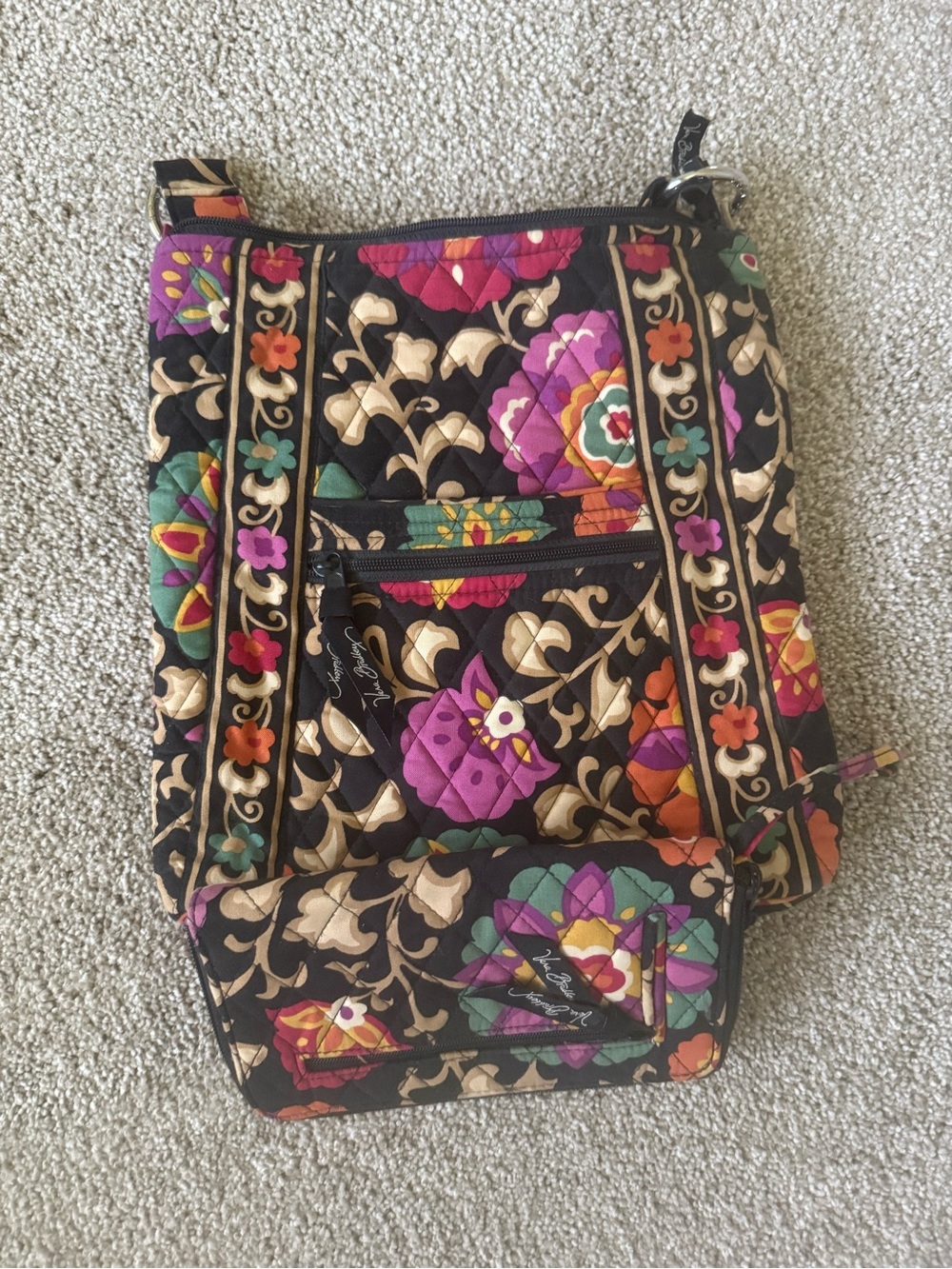 Vera Bradley Black Quilted Floral Crossbody with Multicolor Blooms